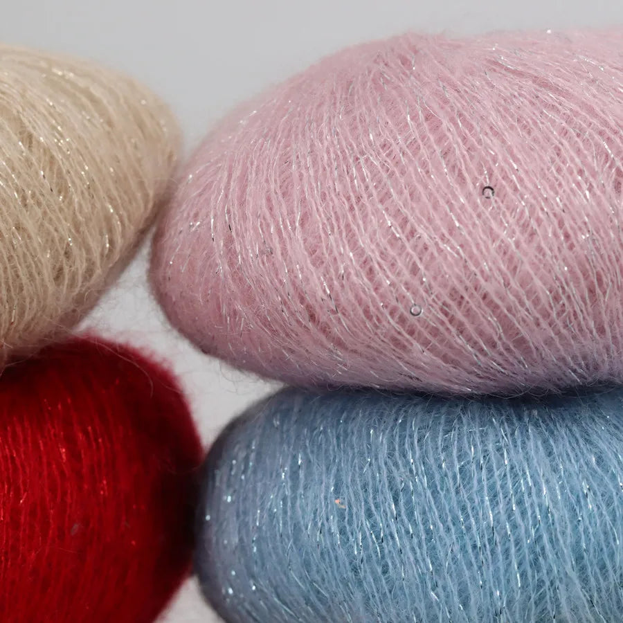 25G Sequins Mohair Yarn Soft Gold Silver Thread Sparkly Thin Wool Yarn for Hand Knitting Silk Thread Fashion Spandex Yarns