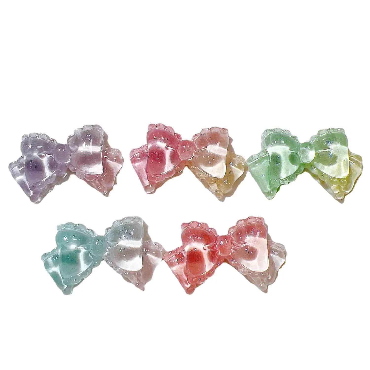 100pcs/bag Mini Kawaii Transparent Bow Bowknot Resin Flat Back Cabochon Scrapbook DIY Nail Craft Embellishments Accessories