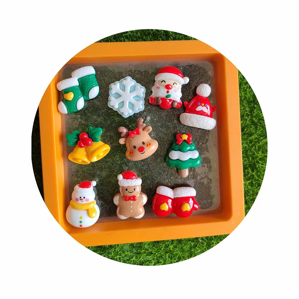 Mix 25mm Christmas Resin Charms Boots Snowman Tree Hat Snowflakes Cabochon Fit Scrapbook Hair Bow Making