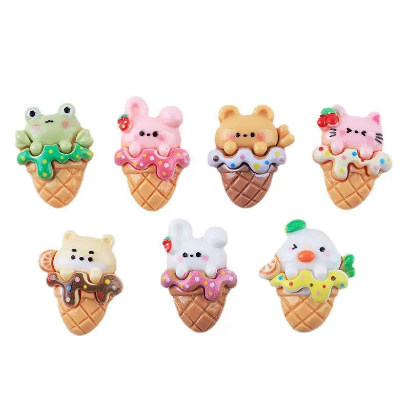100Pcs Cartoon Mini Cute Bear Frog Ice Cream Flat Back Resin Cabochons Scrapbook Craft Diy Hair Bows Accessories Home Decor