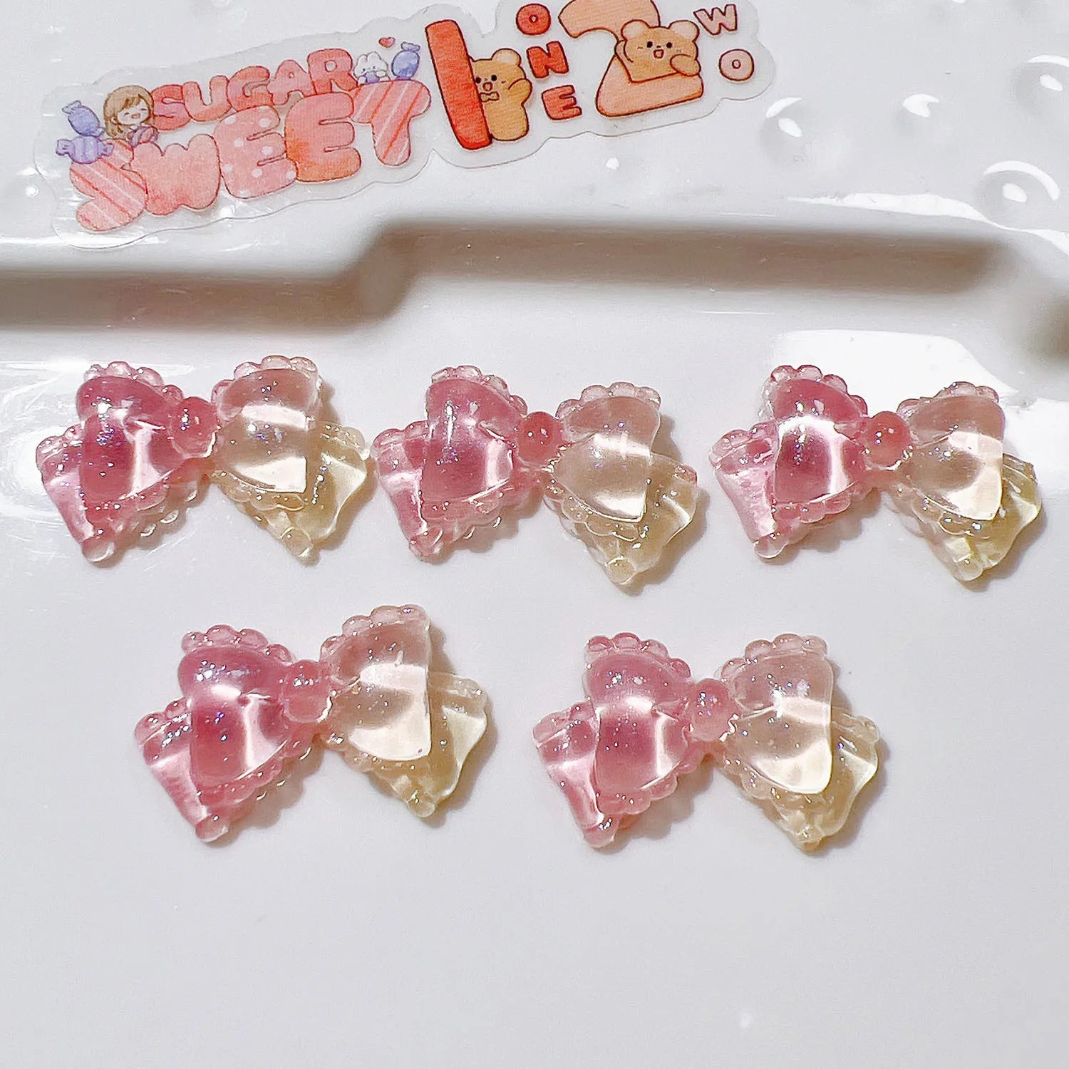 100pcs/bag Mini Kawaii Transparent Bow Bowknot Resin Flat Back Cabochon Scrapbook DIY Nail Craft Embellishments Accessories
