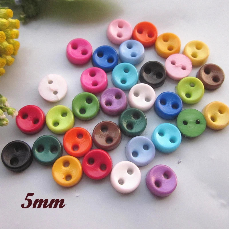 2 Holes 16 Colors 5mm Round Bowl Tiny Buttons for Small Doll Clothing Sewing Mini Buttons for Crafting Scrapbook Accessories
