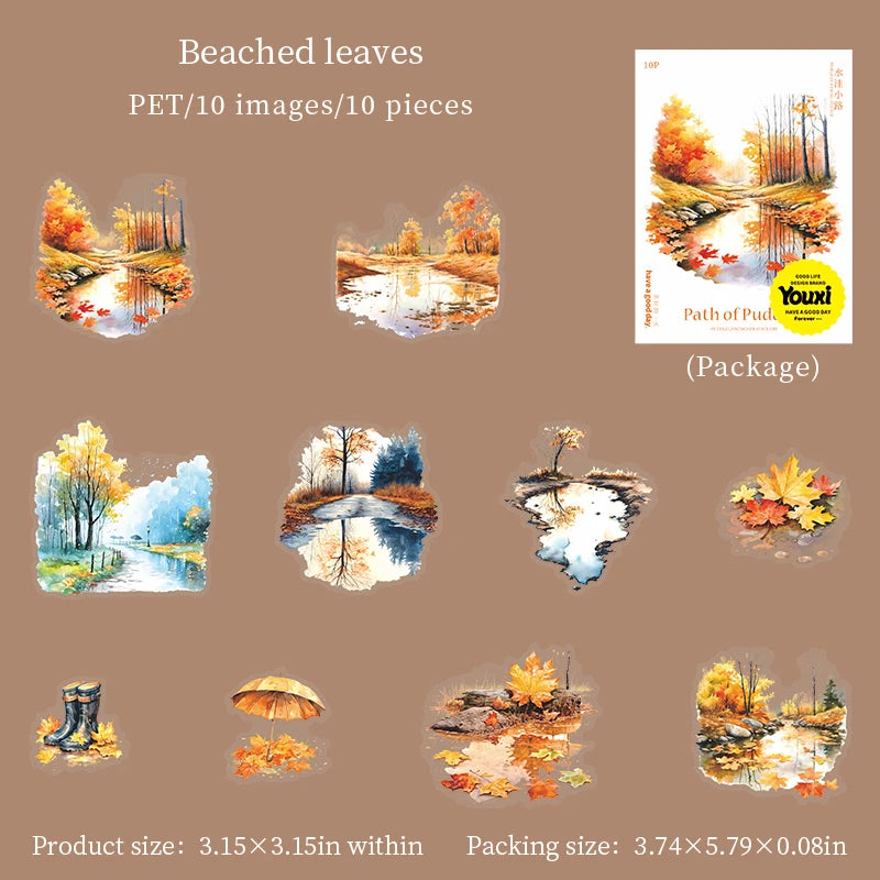 10pcs/pack Puddle Path Series Landscaping PET Stickers Landscape Material Decorative Collage Bottoming