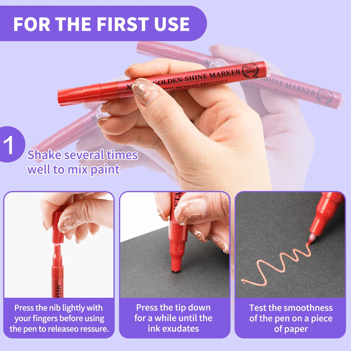 Brand New Extra Fine Tip Sparkle Metallic Pens 12 Pack Metallic Acrylic Paint Pens for Scrapbook Supplies, Black Paper,