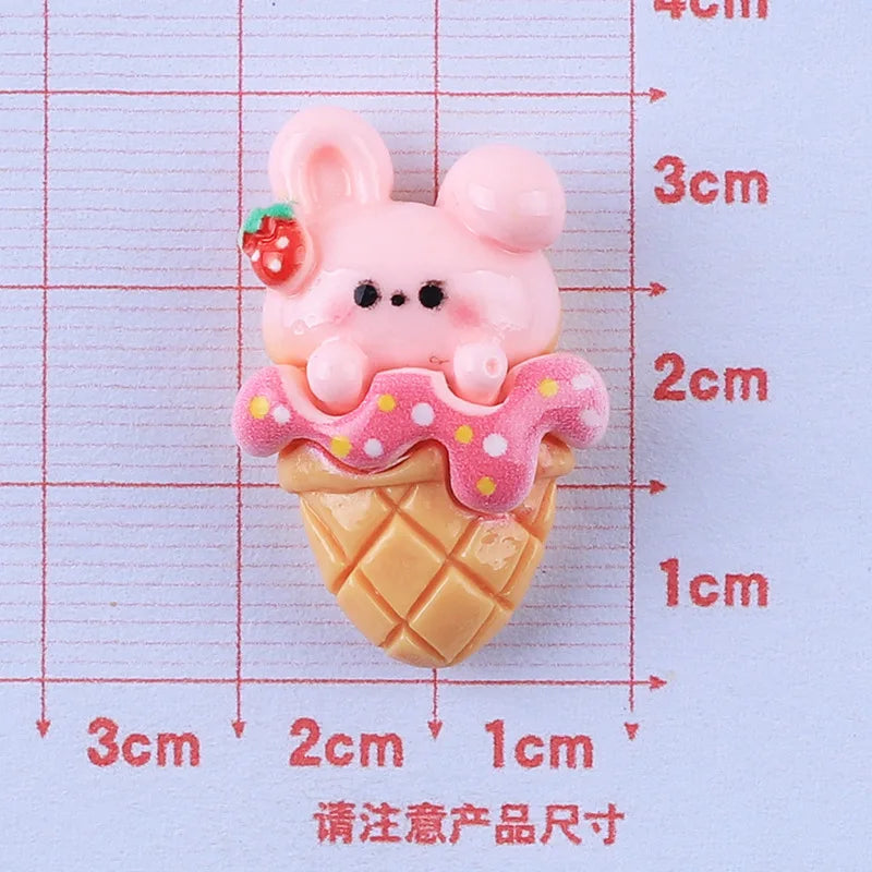 100Pcs Cartoon Mini Cute Bear Frog Ice Cream Flat Back Resin Cabochons Scrapbook Craft Diy Hair Bows Accessories Home Decor