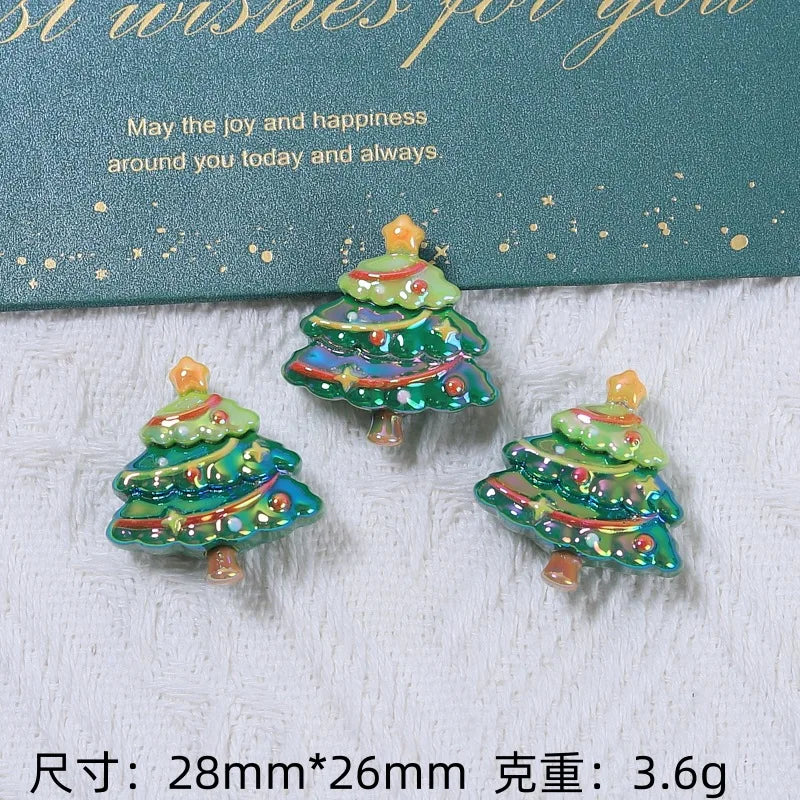 100Pcs Electroplate Shiny Christmas Elk Bear Tree Flat Back Resin Cabochon Scrapbook for Phone Case Art Decoration Accessories