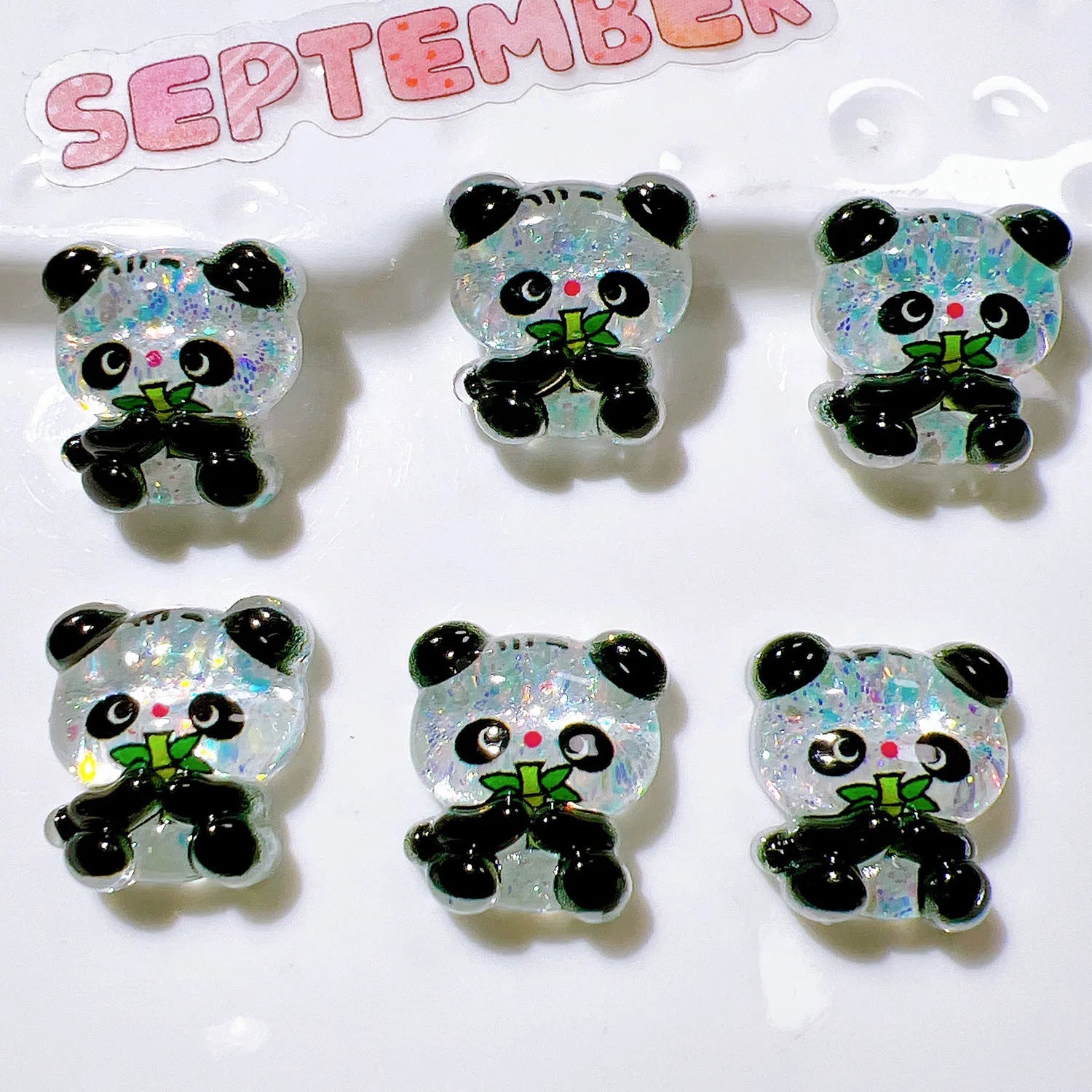 100Pcs Kawaii Glitter Cartoon Panda Bear Flat Back Resin Cabochon Scrapbook Crafts DIY Hair Accessories Phone Decor