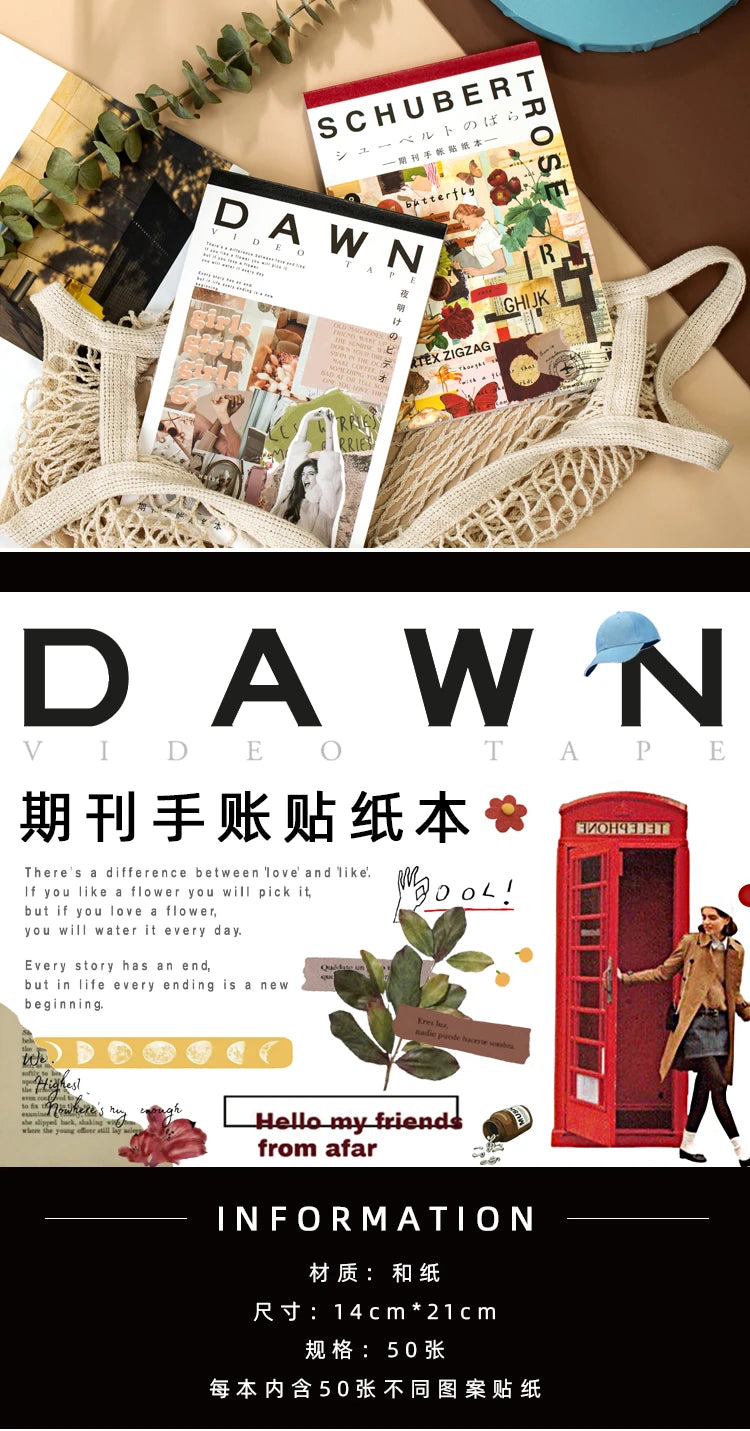 Yoofun 50sheets Magazine Sticker Book Washi Paper Journal DIY Material Decoration Stickers Memo Pad Scrapbooking Ins Stationery