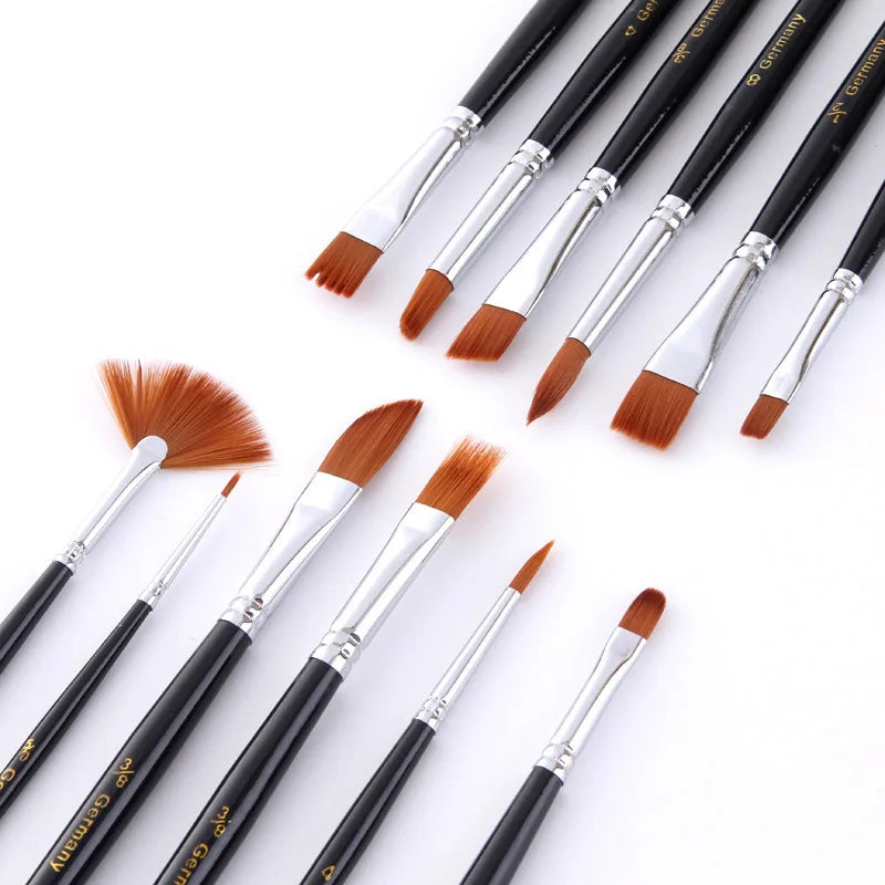 Art Supply 12pcs Art Painting Brush Assorted Set for Acrylic Watercolor Gouache
