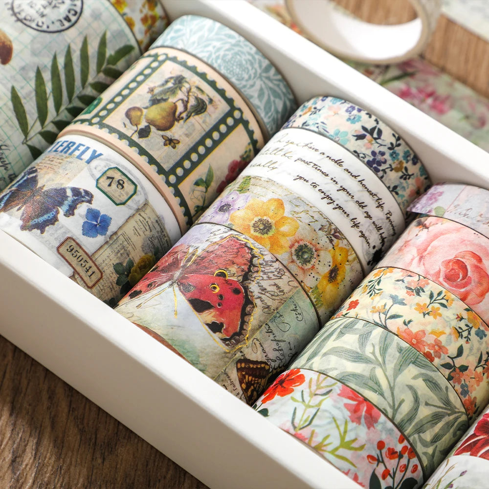 IMODA Stationery 20 Rolls Vintage Washi Tape Set Floral Butterfly Decorative Tape for Scrapbook Journal DIY Crafts Gift Wrapping