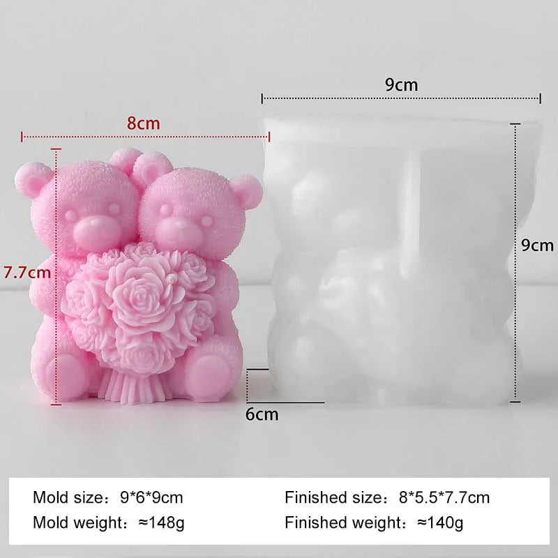 Love Rose Bear Silicone Candle Mold Handmade Valentine's Day Gifts Gypsum Resin Mould DIY Home Decoration Crafts Making Molds