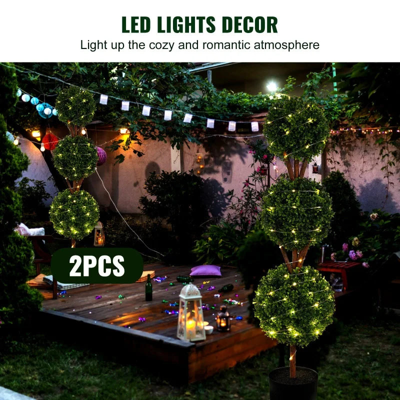 48 Inch Tall Artificial landscape tree bonsai 3 Ball-Shaped Faux Plants in Plastic Planters Green 2 Pieces Shipping from the USA