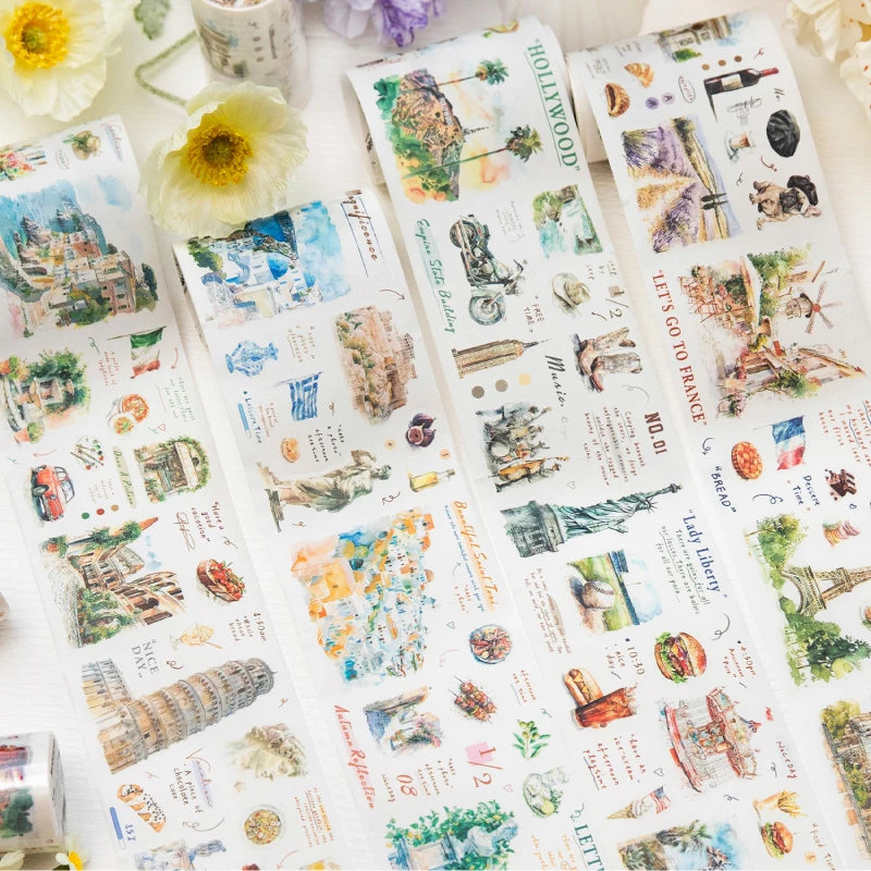 Journal GO 7.5x200cm Decorative Adhesive Washi Tape Romantic Travel Junk Journal DIY Masking Tape Scrapbooking Stickers
