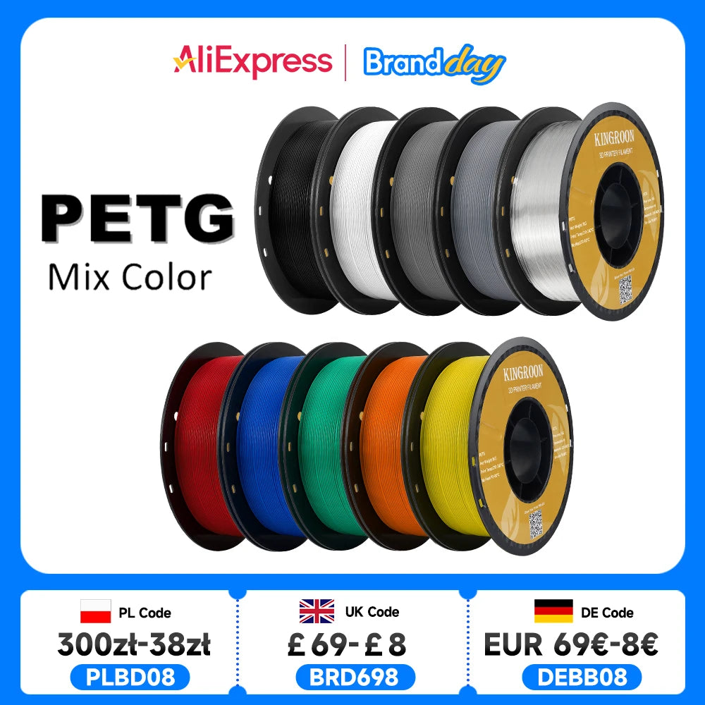 KINGROON PETG 3D Printer Filament 1.75mm 5KG 10KG Mix Color 3D Printing Material 1kg/roll  petg Plastic For FDM 3dprinter