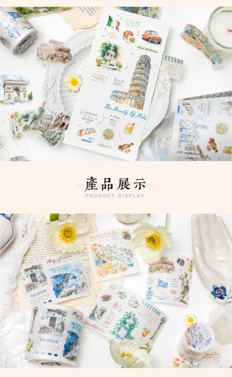 Journal GO 7.5x200cm Decorative Adhesive Washi Tape Romantic Travel Junk Journal DIY Masking Tape Scrapbooking Stickers