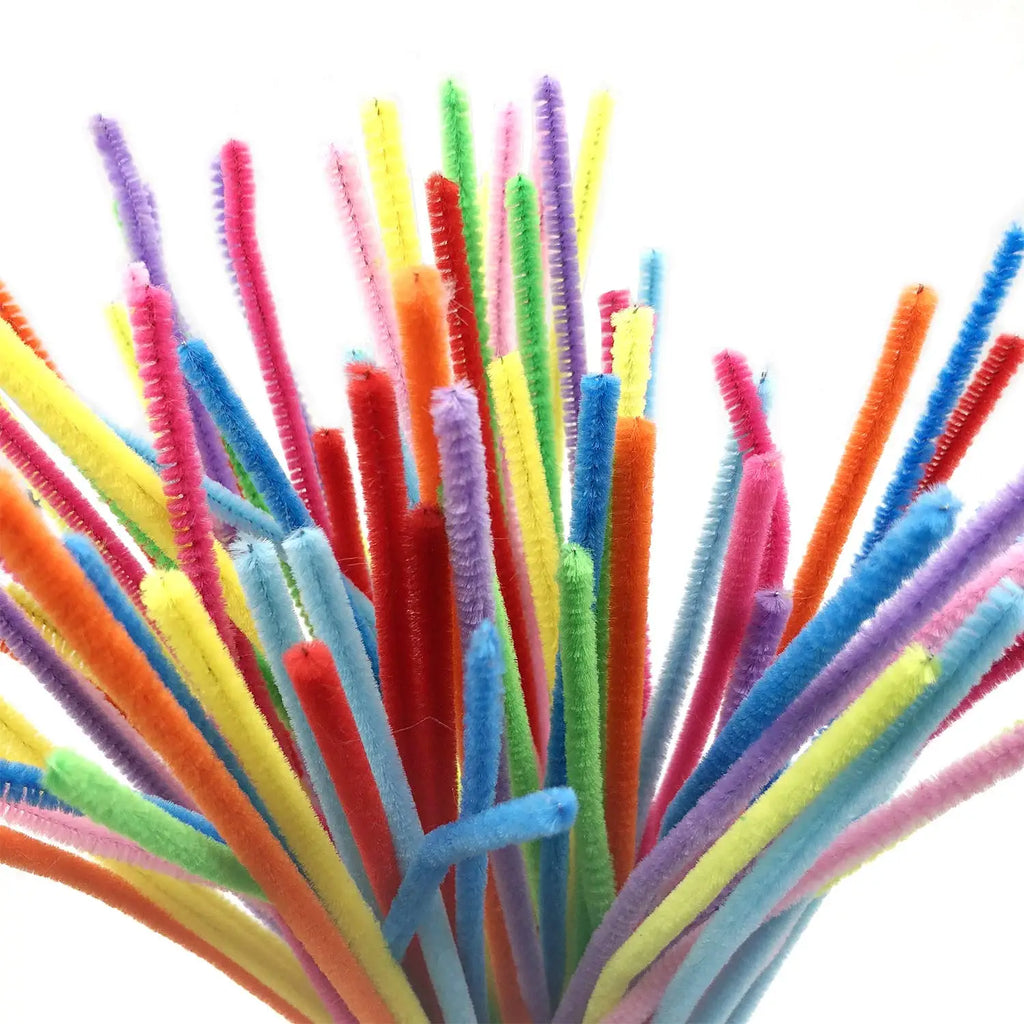 100 Pcs Colorful Chenille Stems Pipe Cleaners Plush Tinsel Stem Wired Sticks Twist Stick Hair Strip DIY Craft Educational Toys