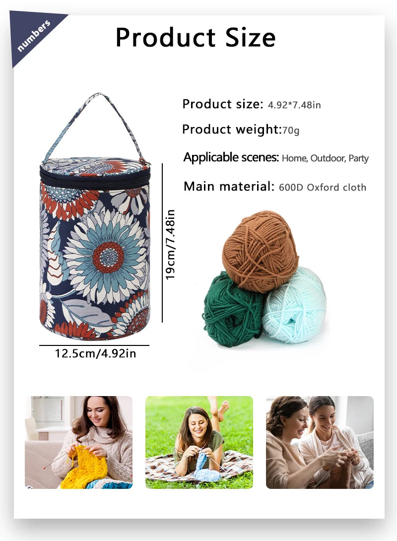 Portable Round Yarn Storage Bags Knitting Wool Yarn Bags Organizer Waterproof Crochet Hooks Bag for Sewing Accessories Tools
