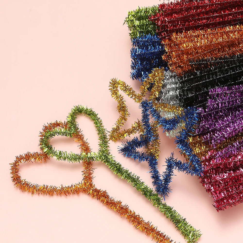 30cm 100pcs Glitter Chenille Stems Pipe Cleaners Plush Stems Wired Sticks Kids Educational DIY Christmas Craft Jewelry Making