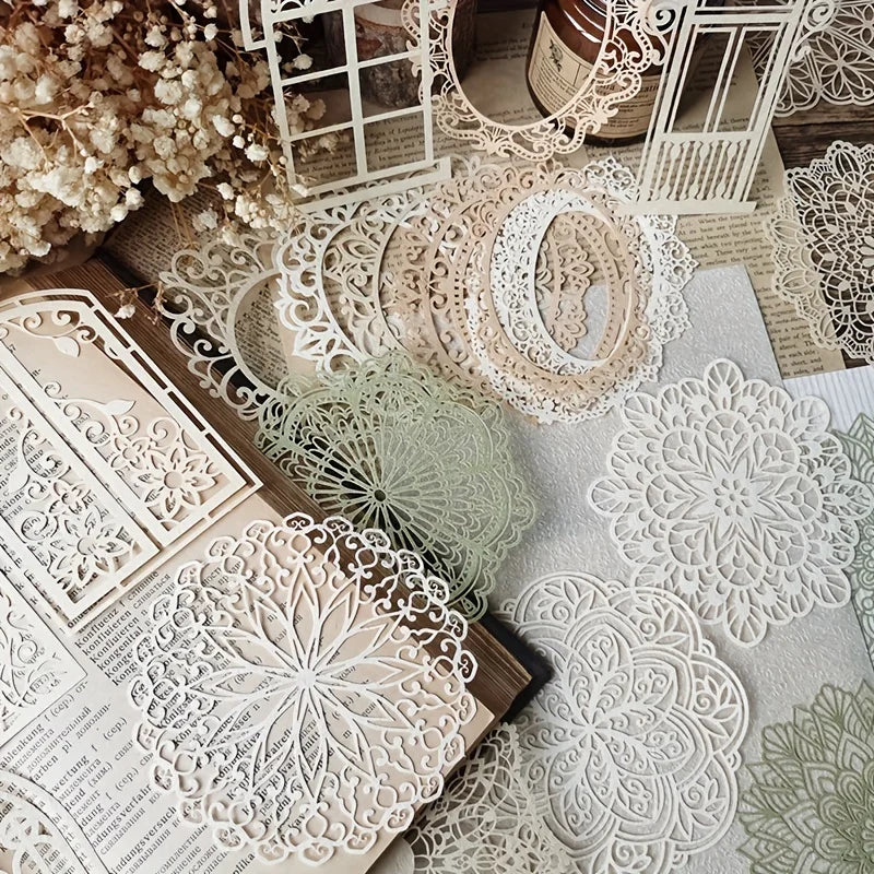 10 pcs Vintage Lace Hollow Material Paper Butterfly Craft Paper Junk Journal Planner Decorative DIY Scrapbooking Material Pack