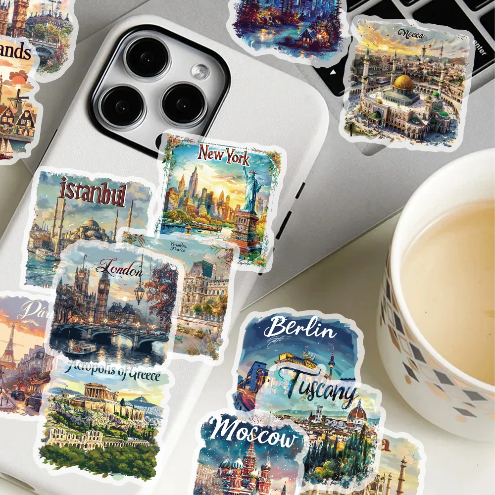 50pcs travel postcard stickers world city landmark DIY guitar helmet scrapbook skateboard laptop decorative waterproof stickers