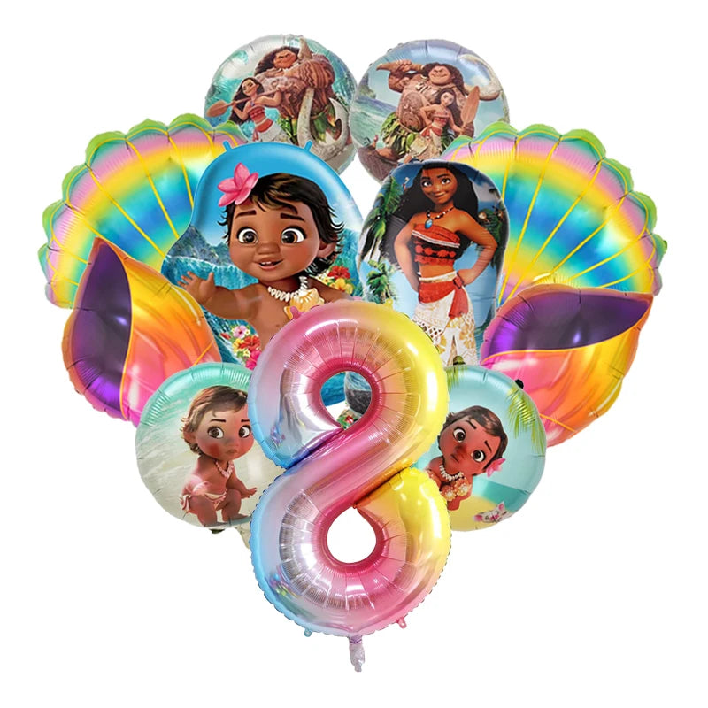 11pcs/set Ocean Adventure Moana Cartoon Balloons Set Baby Shower First Birthday Party Decoration Supplies Shell Conch Globos