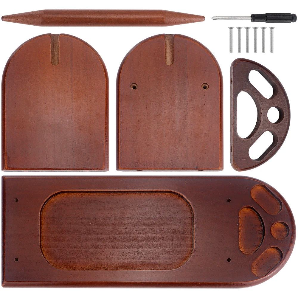 1pcs Burgundy Red Wooden Desktop Yarn Holder with Storage Rack- DIY Knitting & Crochet Wool Yarn Rotating Winder Organizer Stand