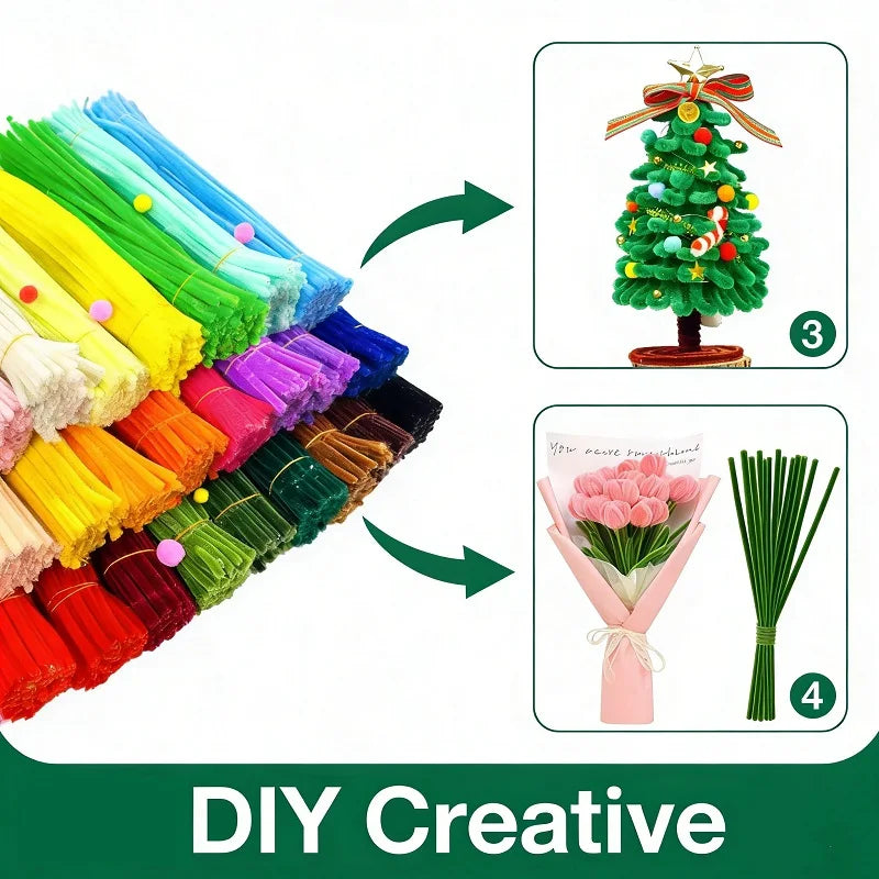 100pcs Chenille Stems Toys DIY Strips Twist Bar Anvil Wire Craft Pipe Creative Hobby Children Plush Stick Chenille Sticks