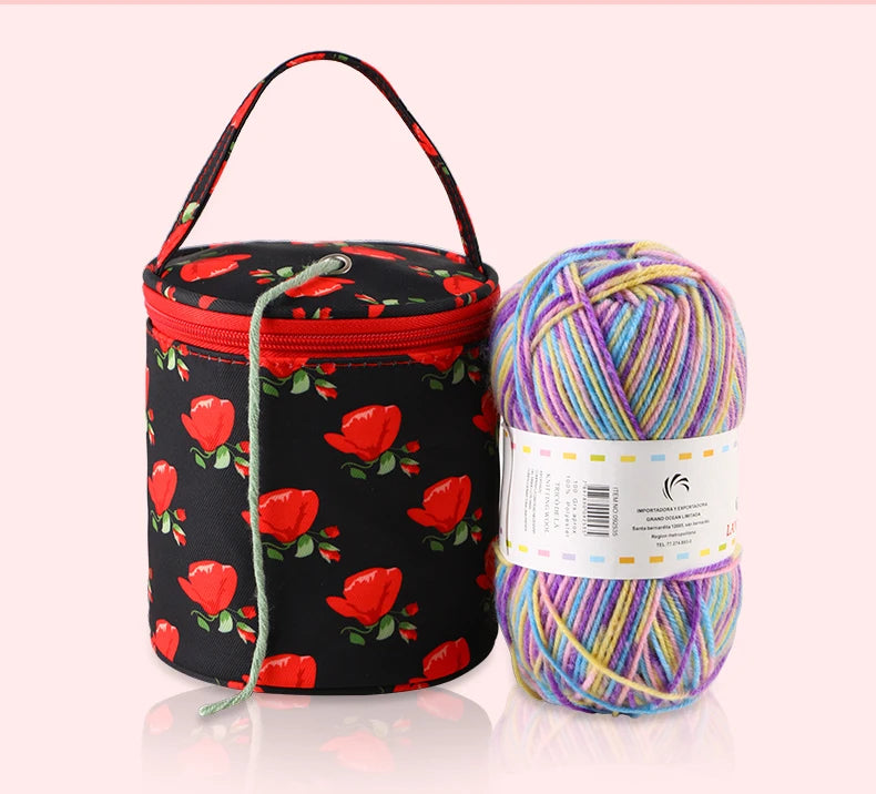Round Yarn Handheld Storage Bag Portable Knitting Bag with Thread Hole DIY Yarn Sewing Tools Organize Crochet Hook Storage Bag