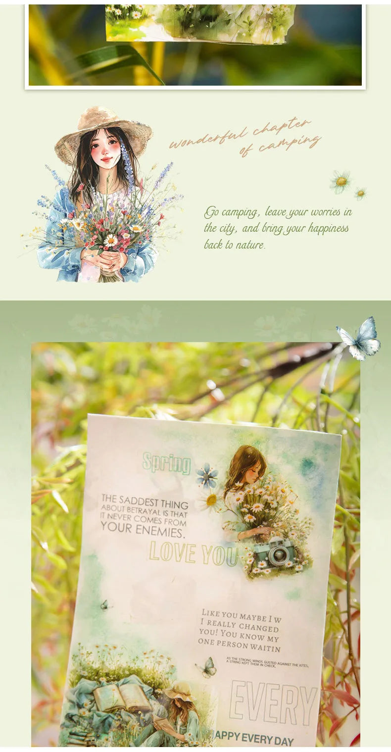 Journamm 60mm*2m Transparent PET Aesthetic Tape Flower Tape Decor Junk Journal DIY Scrapbooking School Supplies Collage Tapes