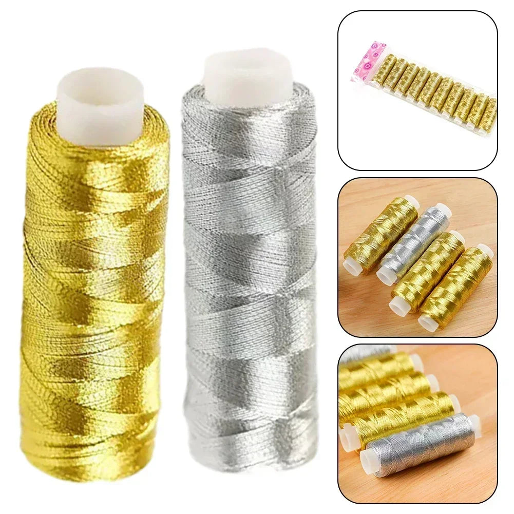 200 Meters /roll Cross Stitch Thread Sewing Tools DIY Gold Silver Line String Bobbin Handmade Crafts Accessories