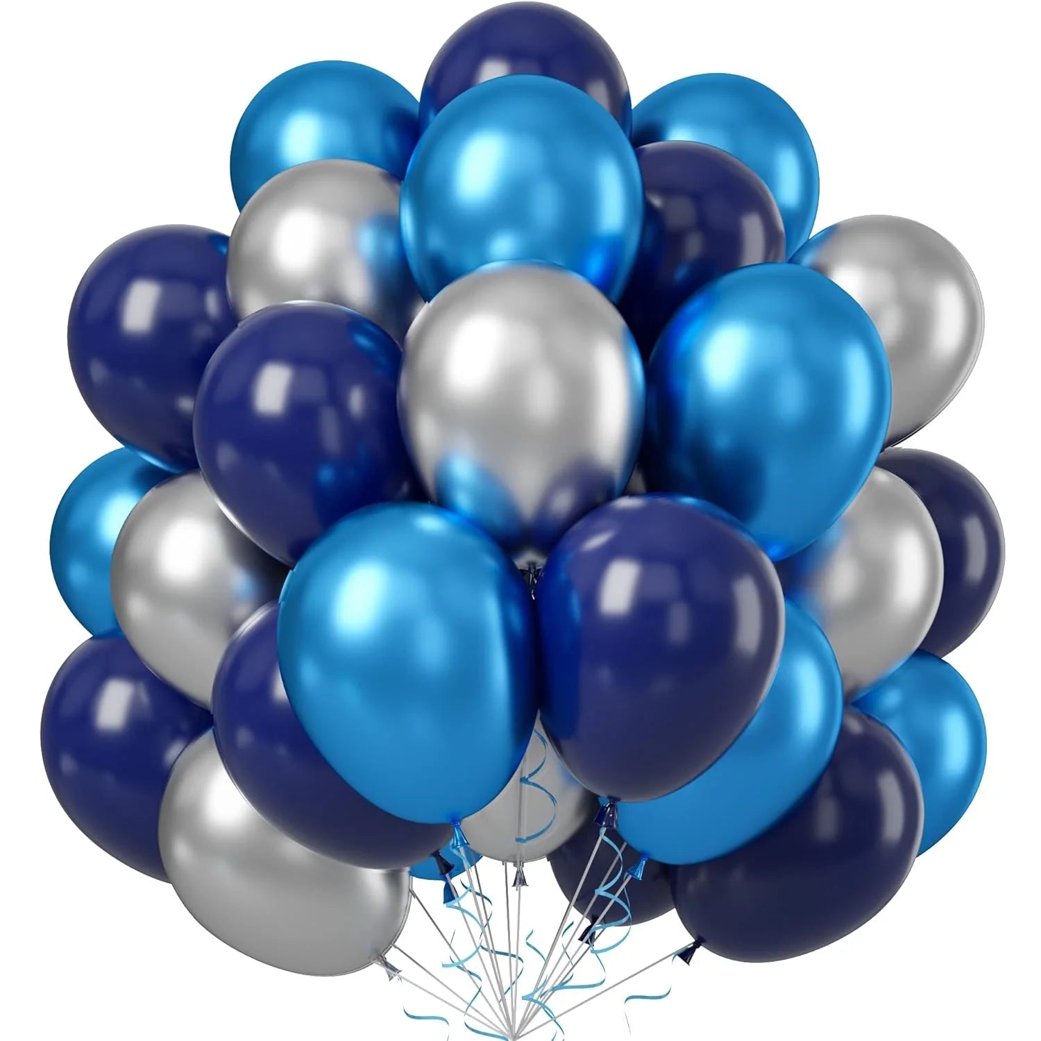 52PCS Blue and Orange Latex Party Balloons Set for Birthday Decoration Supply with Strip and Ribbon