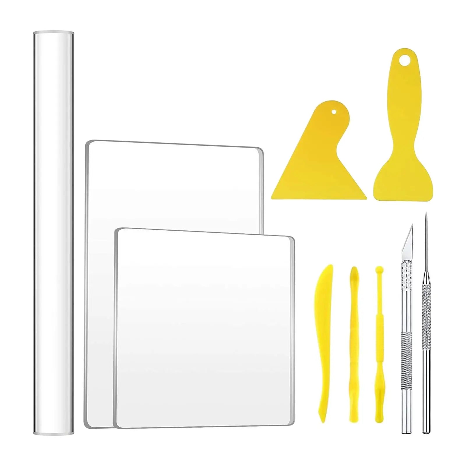 10x Acrylic Clay Roller with Acrylic Sheet Backing Board Assisted Shovel Rubber Clay Tools Hand-Made DIY Clay Tool Materials
