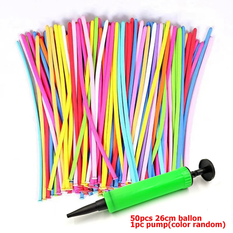 100pcs 26cm Long Stripe Balloon with Pump Birthday Party Decoration Latex balloon Creative Suitable for Birthday Wedding Party