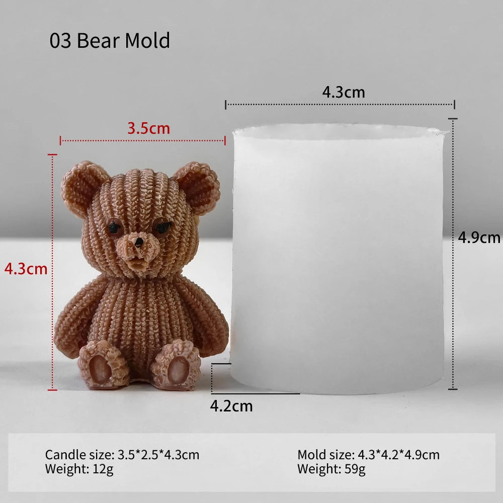 Mini Bear Candle Molds DIY Handmade 3D Cute Bears Plaster Cement Resin Mould Craft Ornaments Soap Candle Making Mold Supplies