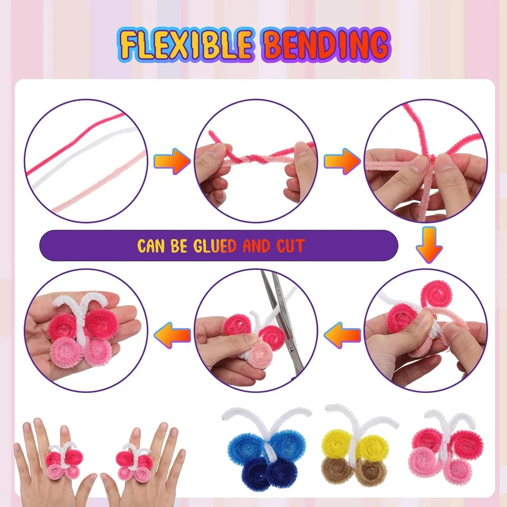 100-1500Pcs Pipe Cleaners Craft Multicolor Chenille Stems Twisting Sticks for Kids DIY Arts Handcraft Decor Plush Stick