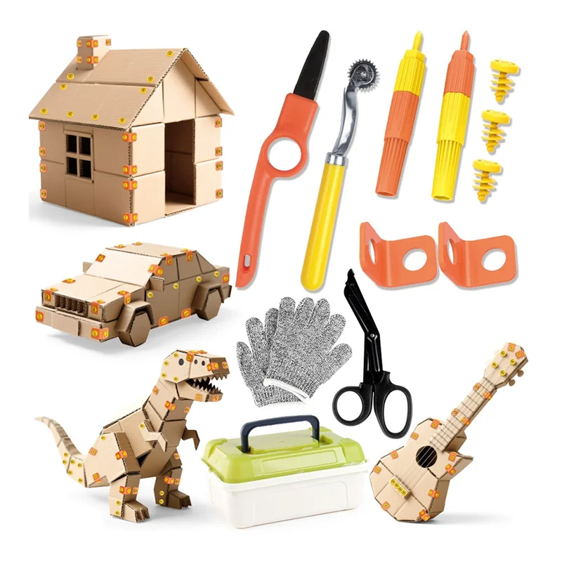 BAAJ-Cardboard Tools For Kids Includes Cutter& Tool Box, 150 PCS Cardboard Construction Kit For Family& Team Projects Activity