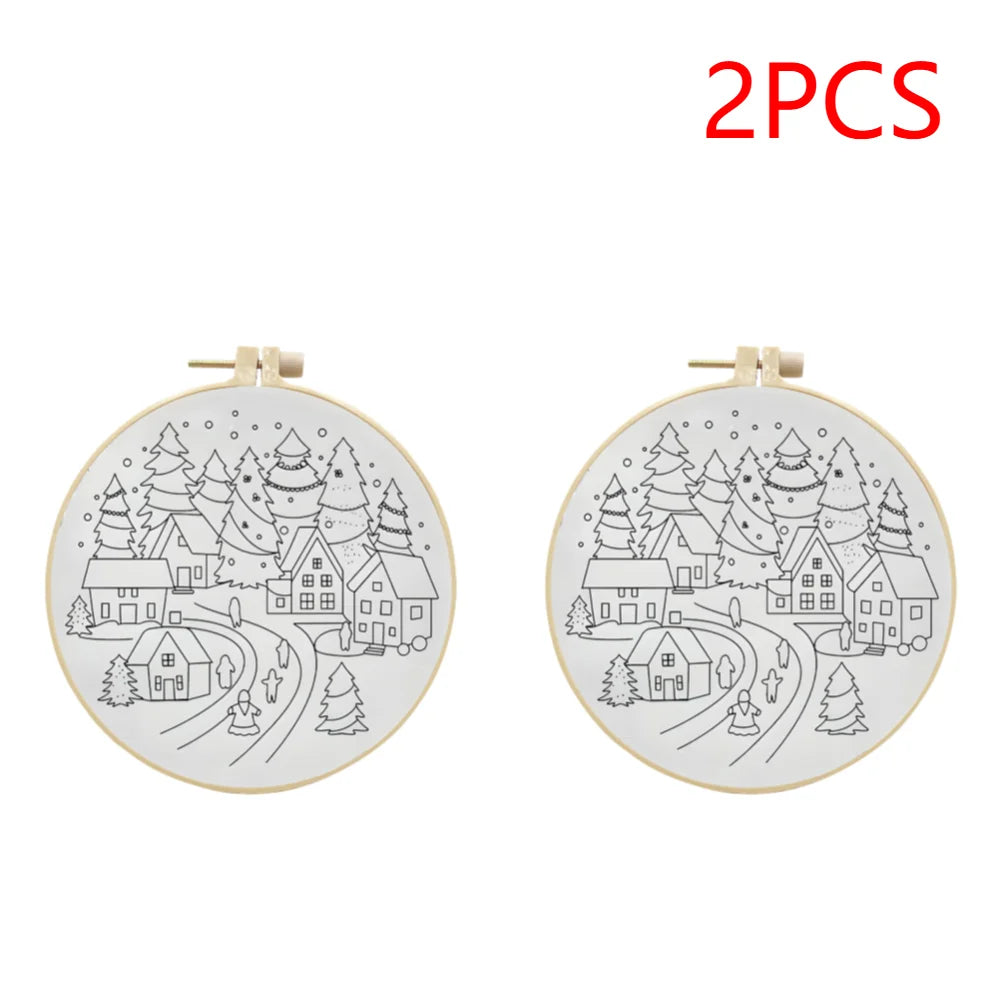 1-3Pcs Christmas Cross Stitch DIY Embroidery Kit Christmas Scene Includes Embroidery Hoop Embroidery Cloth Threads Needles