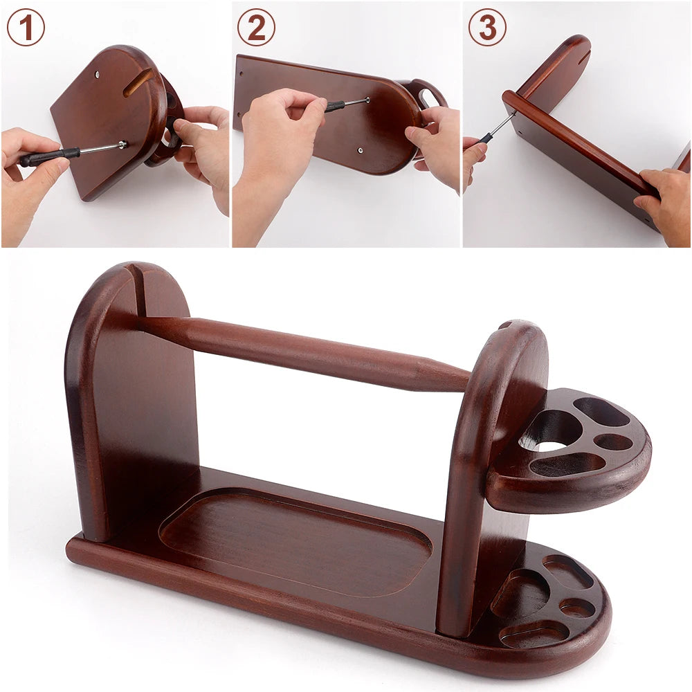 1pcs Burgundy Red Wooden Desktop Yarn Holder with Storage Rack- DIY Knitting & Crochet Wool Yarn Rotating Winder Organizer Stand