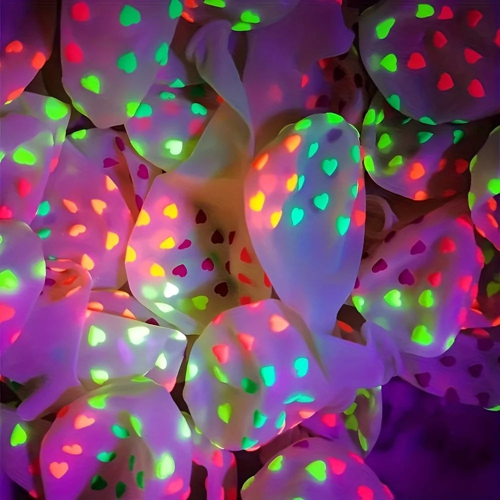 20 Neon Heart-shaped Balloons,reactive Latex Party Decoration, Suitable for Valentine's Day, Halloween,glowing Party Decorations