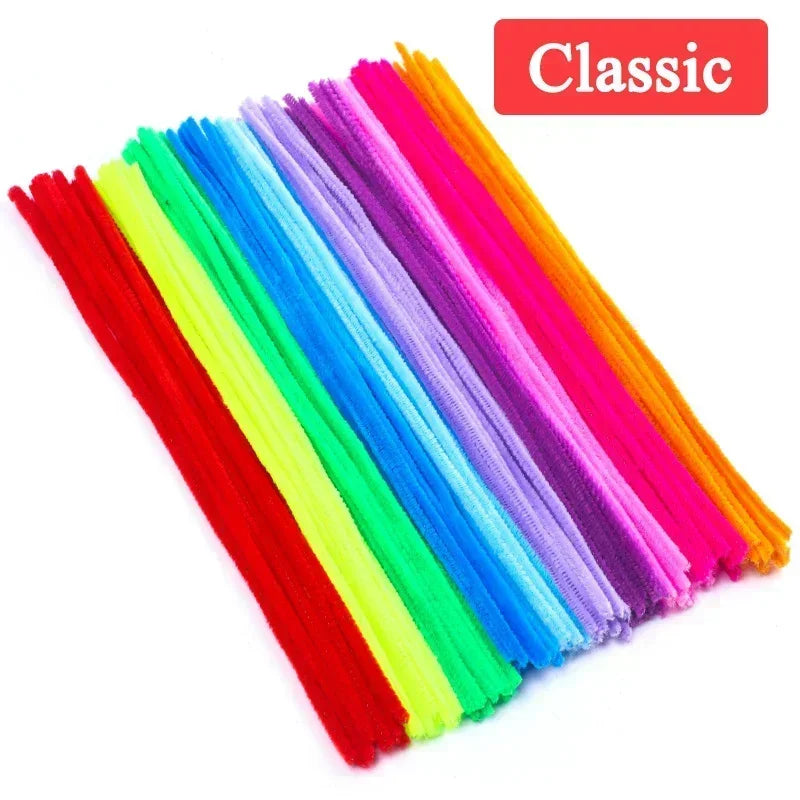 100/200/300PCS Colorful Chenille Stems DIY Wired Twist Stick Hair Strip Kids Handmade Educational Toys