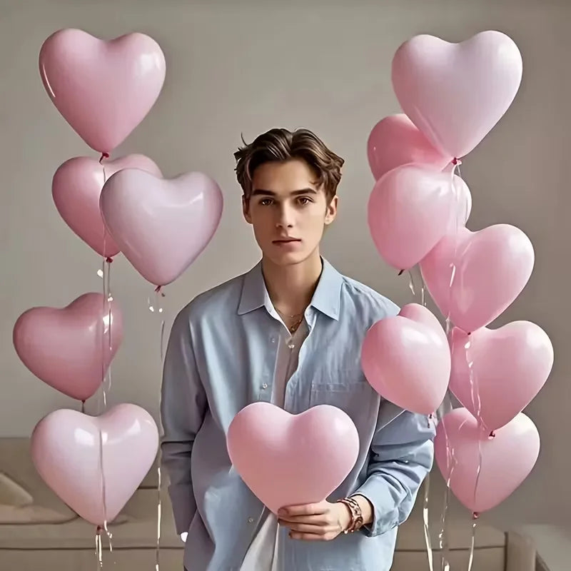 30 pink heart-shaped latex balloons, suitable for Valentine's Day, wedding, festival decoration, indoor and outdoor decoration