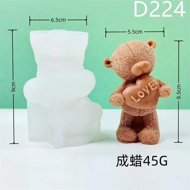 3D Rose Love Bear Silicone Candle Molds Handmade Cute Animal Soap Plaster Resin Crafts Mold DIY Chocolate Ice Cake Baking Tools