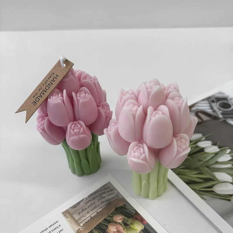 3D Tulip Bouquet Silicone Candle Molds Handmade Lavender Flower Soap Plaster Resin Crafts Mold DIY Chocolate Cake Baking Tools
