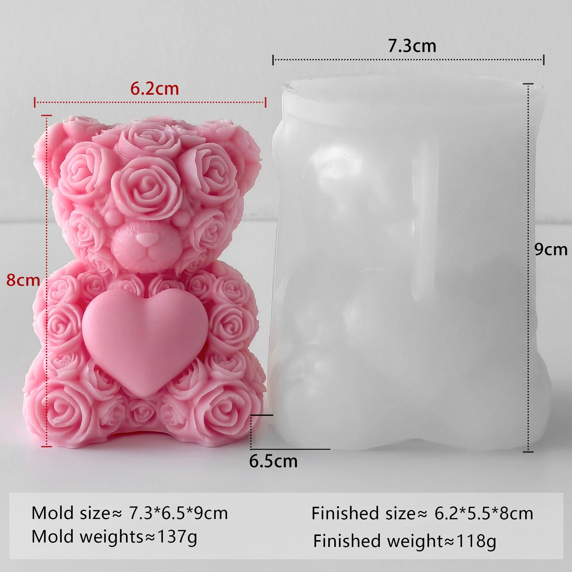 Rose Bear Silicone Mold Valentine Candle Wax Mold DIY Aromatherapy Plaster Diffuser Stone Craft Gift
