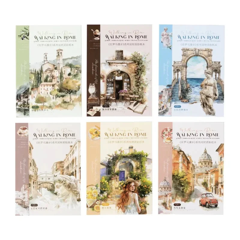 10pcs per Walking in Rome Collection Roman Handbook pack Sticky Notebook Stationery Materials Scrapbook cut 181*119mm
