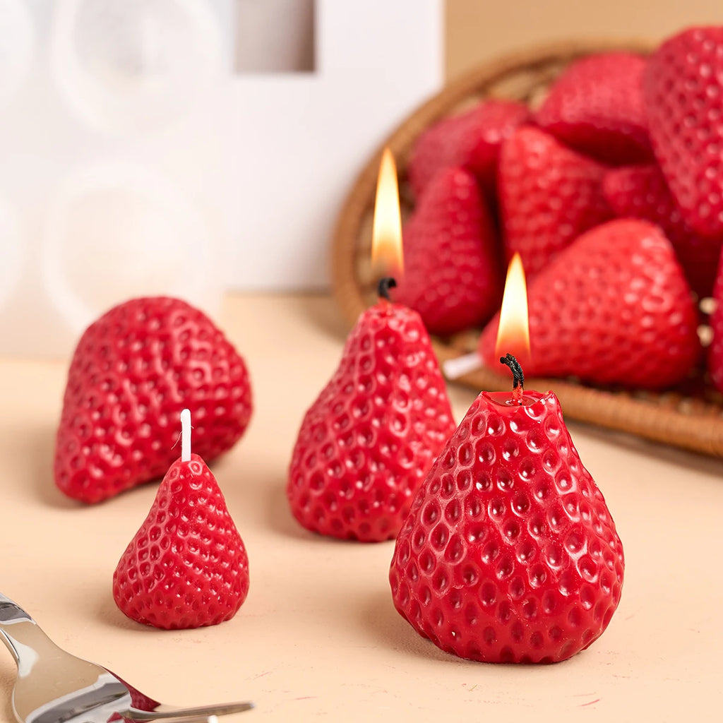 3D Strawberry Aromatherapy Candle Silicone Mold DIY Handmade Romantic Scented for Valentine's Day Party Home Decor Birthday Gift
