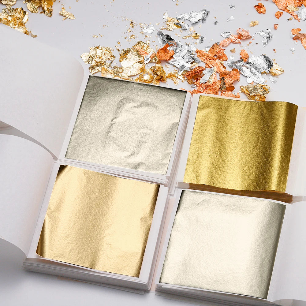 100Sheets Imitation Gold Foil Paper Leaf Gilding Epoxy Resin Fillings for DIY Epoxy Resin Mold Crafts Nail Art Home Decorations
