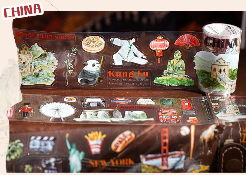 60mm*2m PET Tapes World Travel DIY Scrapbooking Decor Photo Album Collage Junk Journal Materials Aesthetics Stickers