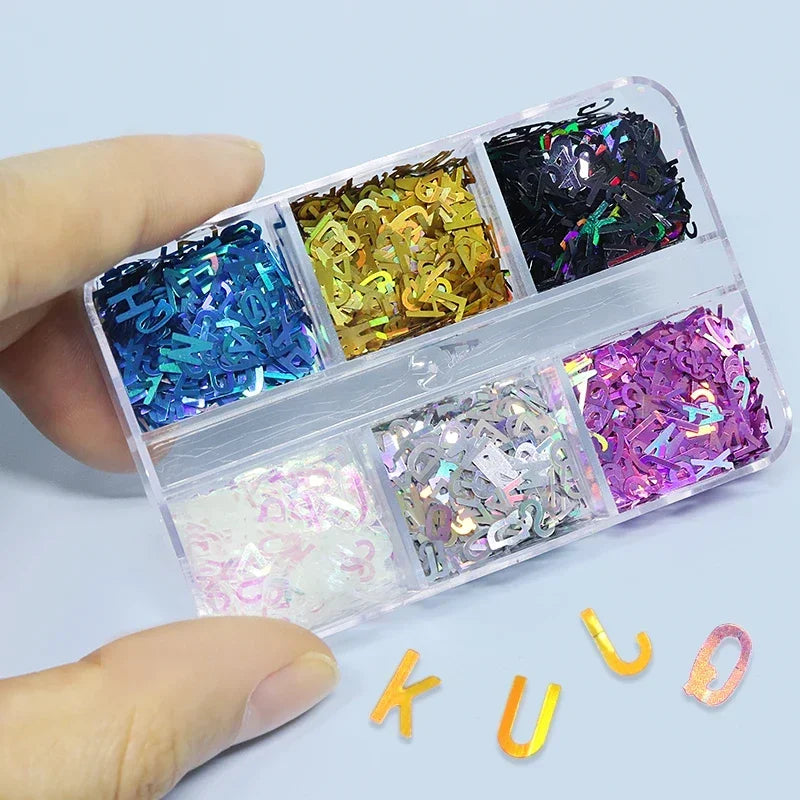 Holographic Glitter English Alphabet Flakes Resin Silicone Mold Filler Laser Letter Sequins For Epoxy Resin Filling Handmade DIY