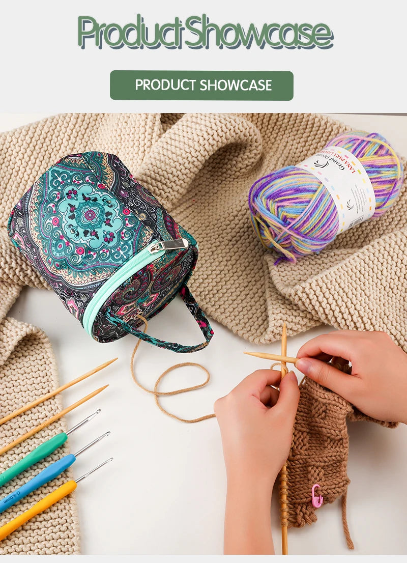 Portable Round Yarn Storage Bags Knitting Wool Yarn Bags Organizer Waterproof Crochet Hooks Bag for Sewing Accessories Tools